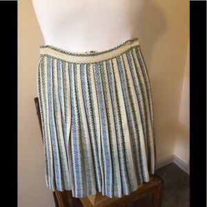 Vintage Cream Color Pleated Skirt w Blue, Green Stripe